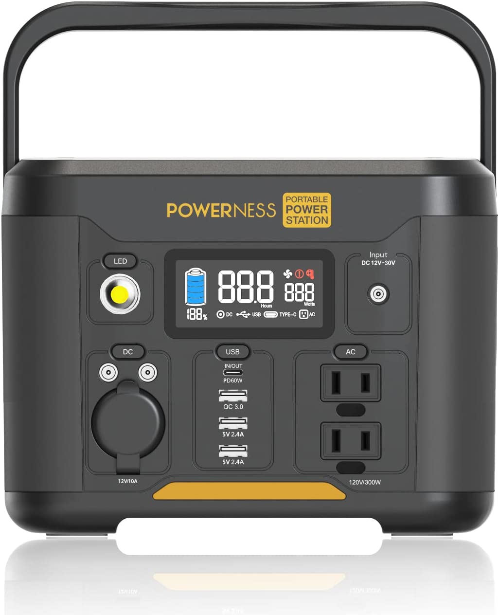 21023- Powerness Tragbare Power Station Hiker 300w Backup Lithium Batterie und kabelloser Ladeplatte, Solargenerator für Outdoor Camping/RVs/Heimgebrauch (Solarpanel optional) (Solargenerator für Outdoor Camping )