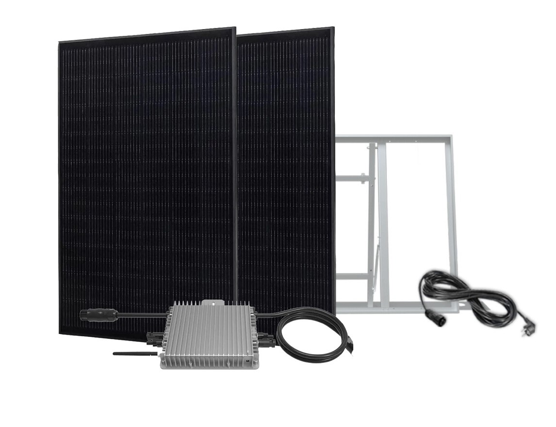    21006- Komplettpacket Solarpanel 820Wp schwarz + 600w Micro-Wechselrichter  Deye®+Halterung+Kabel mit Schukostecker