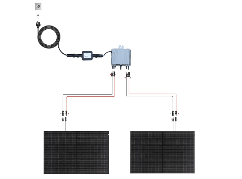    21067- Balkonkraftwerk Solarpanel 820Wp schwarz + 800w Micro-Wechselrichter  Deye® mit Relais+Kabel mit Schukostecker