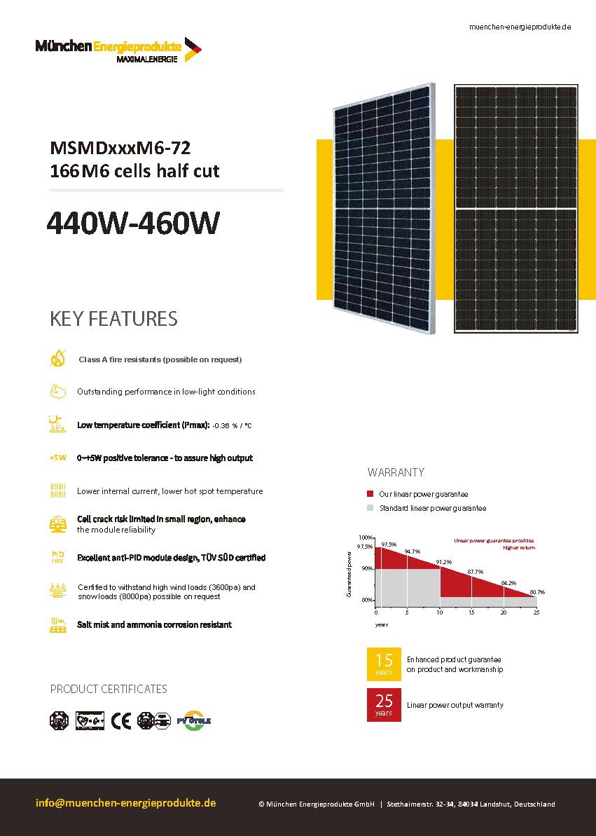      21075- MünchenSolar® 450Wp Solarmodul schwarzer Rahmen (36Stück, eine Palette)