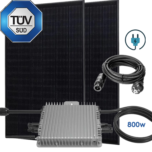      21082- Balkonkraftwerk Solarpanel 800Wp schwarz + 800w Micro-Wechselrichter  Deye® mit Relais+Kabel mit Schukostecker