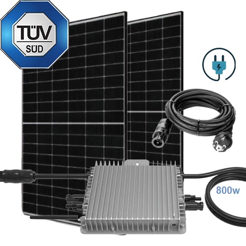    21076-nur für Freilandfläche geeignet Balkonkraftwerk Solarpanel 900Wp schwarz + 800w Micro-Wechselrichter  Deye® +Kabel mit Schukostecker Kopie