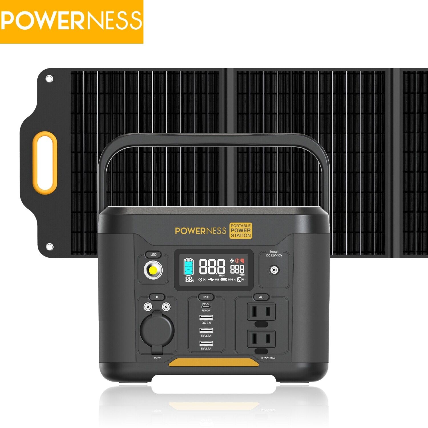 21027- Powerness 300W Portable Power Station Solar Generator mit 80W Solar Panel Kit für Outdoor Picknick Angeln Reise Party Camping
