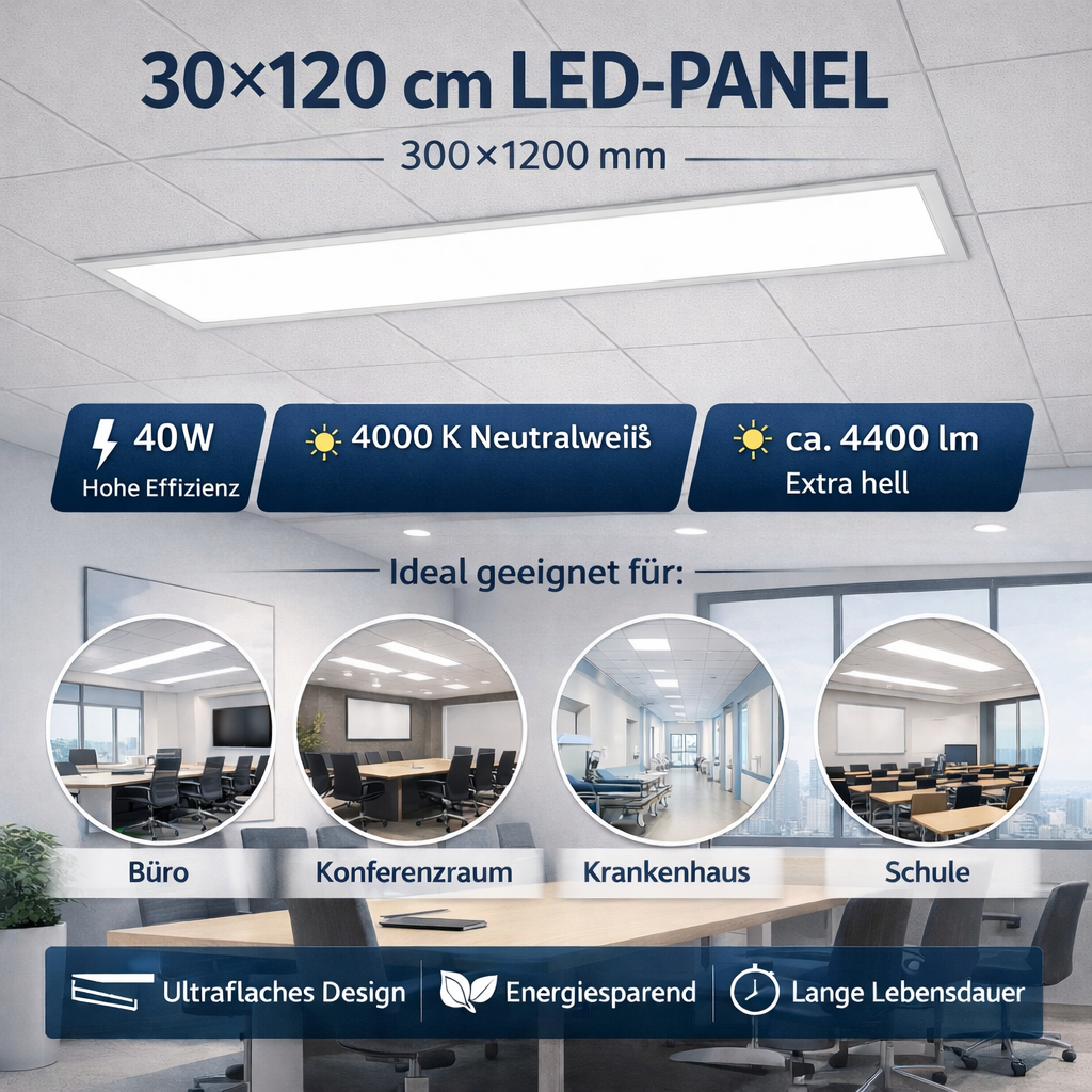 114274 - LED Panel 300x1200, 40w, 4400lm, 4000K, mit Philips Trafo