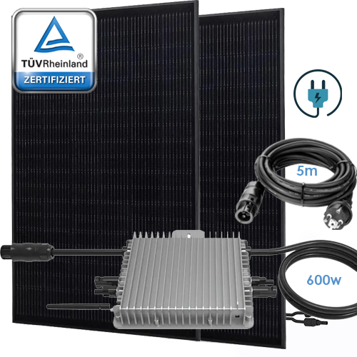   21007- Solarpanel 840Wp schwarz + 600w Micro-Wechselrichter  Deye® +Kabel mit Schukostecker